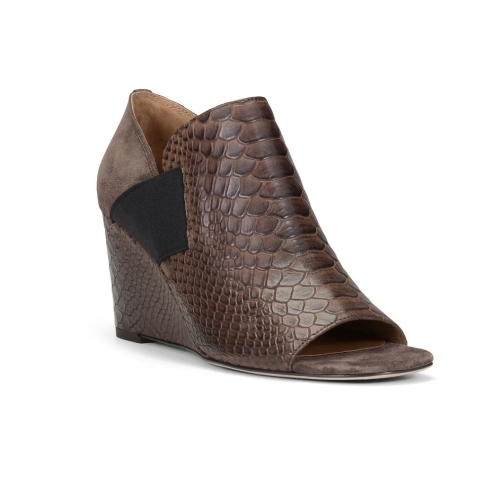 Donald Pliner Lizzy Snakeskin Leather Brown Wedge Sandal